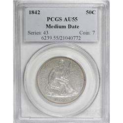 1842 50C Medium Date, Large Letters AU55 PCGS