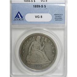 1859-S $1 VG8 ANACS