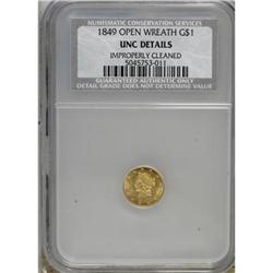 1849 G$1 Open Wreath MS60 CSN