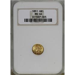 1851 G$1 MS64 NGC