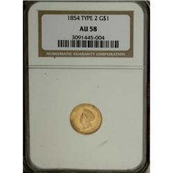 1854 G$1 Type Two AU58 NGC