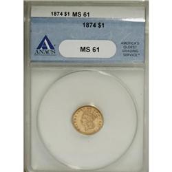1874 G$1 MS61 ANACS