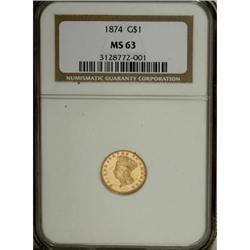 1874 G$1 MS63 NGC