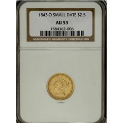 1843-O $2 1/2 Small Date, Crosslet 4 AU53 NGC