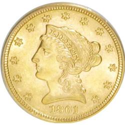 1861 $2 1/2 New Reverse, Type Two MS62 PCGS