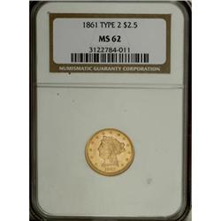 1861 $2 1/2 New Reverse, Type Two MS62 NGC