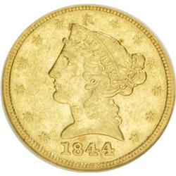 1844 $5 AU53 NGC