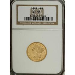 1845 $5 AU58 NGC