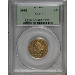 1846 $5 Large Date XF40 PCGS