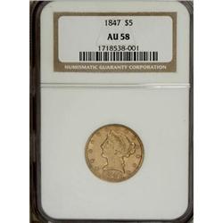 1847 $5 AU58 NGC