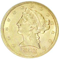 1853 $5 AU58 NGC