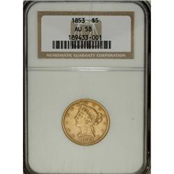 1853 $5 AU58 NGC