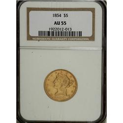 1854 $5 AU55 NGC
