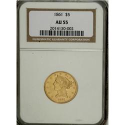 1861 $5 AU55 NGC
