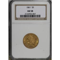 1861 $5 AU58 NGC