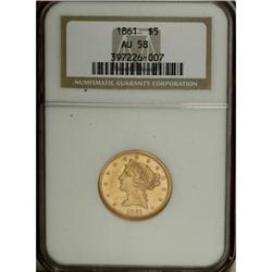1861 $5 AU58 NGC