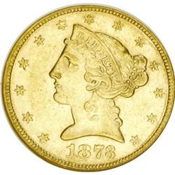 1873 $5 Closed 3 AU53 NGC