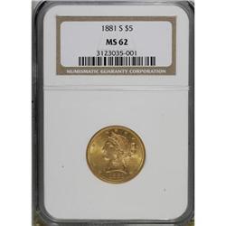 1881-S $5 MS62 NGC