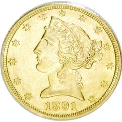 1891-CC $5 AU55 ANACS