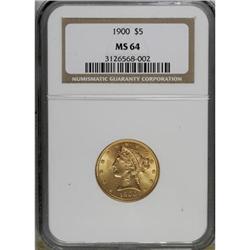 1900 $5 MS64 NGC