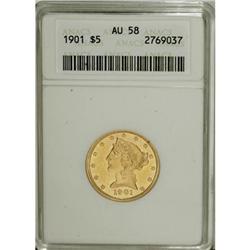 1901 $5 AU58 ANACS