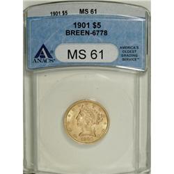 1901 $5 MS61 ANACS