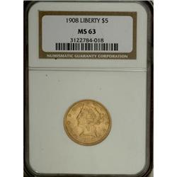 1908 $5 MS63 NGC