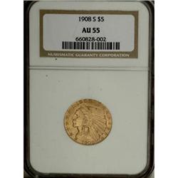 1908-S $5 AU55 NGC