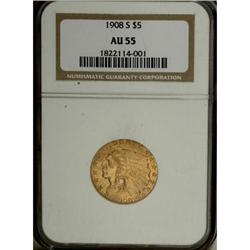 1908-S $5 AU55 NGC