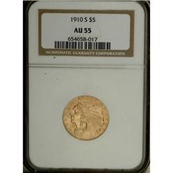 1910-S $5 AU55 NGC