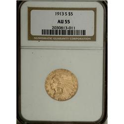 1913-S $5 AU55 NGC