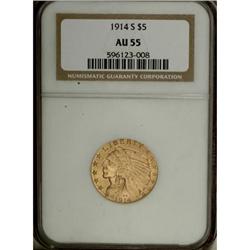 1914-S $5 AU55 NGC
