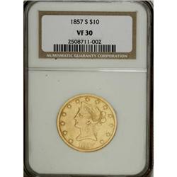 1857-S $10 VF30 NGC