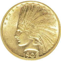 1908-D $10 No Motto AU58 NGC