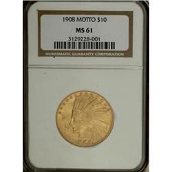 1908 $10 Motto MS61 NGC