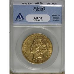 1853 $20 AU50 ANACS