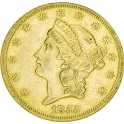 1855-S $20 AU50 ANACS