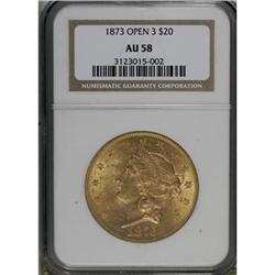 1873 $20 Open 3 AU58 NGC