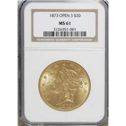 1873 $20 Open 3 MS61 NGC