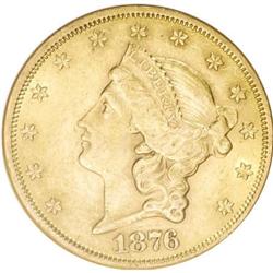 1876 $20 AU58 NGC