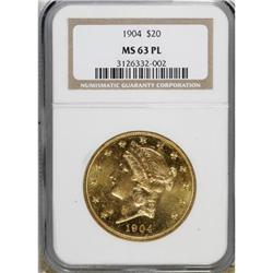 1904 $20 Prooflike MS63 NGC