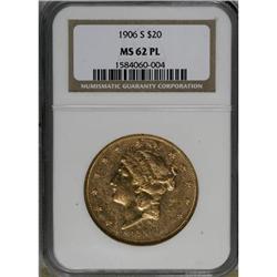 1906-S $20 Prooflike MS62 NGC