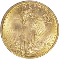 1908 $20 No Motto MS63 PCGS