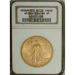 1908 $20 No Motto MS65 NGC