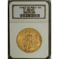 1908-D $20 No Motto MS63 NGC