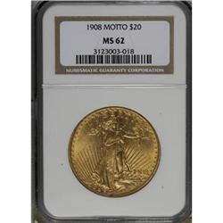 1908 $20 Motto MS62 NGC
