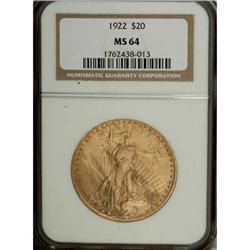 1922 $20 MS64 NGC