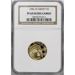 1986-W G$5 Statue of Liberty Gold Five Dollar Deep Came