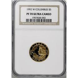 1992-W G$5 Columbus Gold Five Dollar Deep Cameo PR70 NG