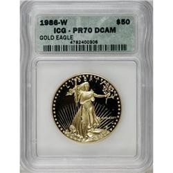 1986-W G$50 One-Ounce Gold Eagle Deep Cameo PR70 ICG